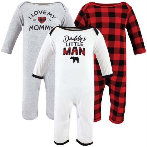 Hudson Baby Infant Boys Cotton Coveralls, Buffalo Plaid Family, 0-3 Months