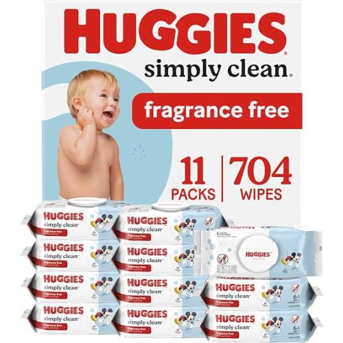 Huggies Simply Clean Baby Wipes, Unscented, 11 Packs, 704 Wipes