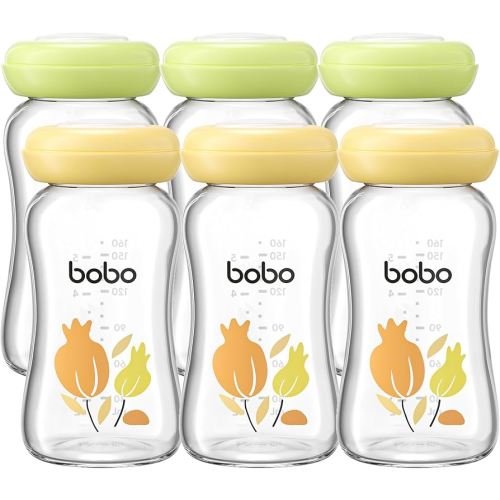 YOHKOH Glass Breast Milk Storage Bottles - 100% Leak-Proof, BPA-Free Breastmilk Storage Containers, Freezer & Dishwasher Safe, Ideal for Nursing Mothers (Multicolor1, 5.4oz (Pack of 6))
