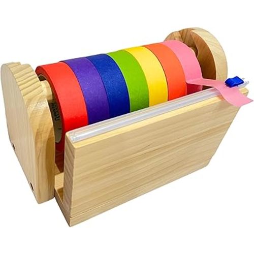 Wood Masking Tape Holder, Kids Tape Dispenser, Craft Tape Dispenser, Multi Roll Tape Dispenser for Kids, Washi Tape Dispenser, Multi Tape Dispenser (Sliding Cutter) *Masking Tape NOT Included