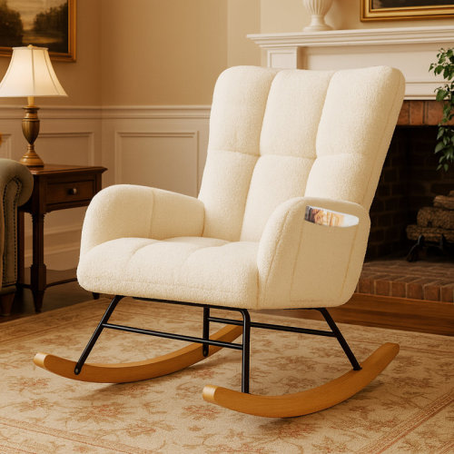 George Oliver Nursery Rocking Chair, Teddy Upholstered Glider Rocking Chair with Side Pockets, Macfarland Accent Chair with High Backrest Reading Chair for Adult, Nursery, Bedroom, Living Room,Offices & Reviews | Wayfair