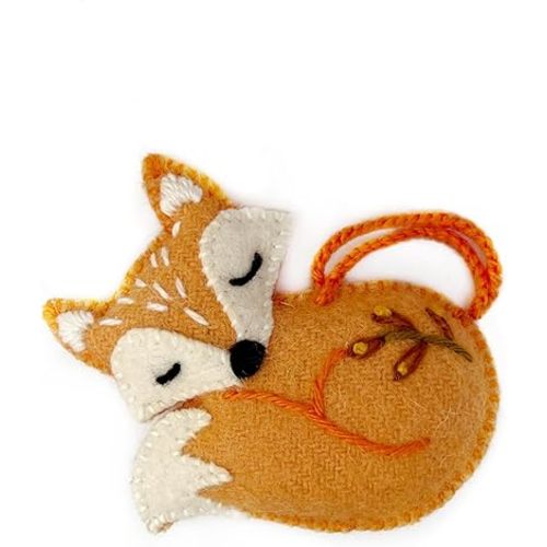 Sleeping Fox Christmas Ornament Handmade Embroidered Felt