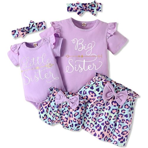 AMAWMW Big Sister Little Sister Matching Outfits Romper/Shirt+Shorts/Skirt+Headband Toddler Baby Girl Summer Clothes