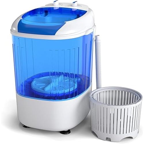COSTWAY Mini Portable Washing Machine, 5.5 lbs Capacity, Compact Laundry Washer with Spin Tub & Drain Hose, Perfect for Apartment Dorms RV Home (Blue)