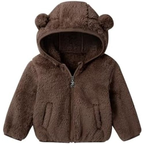 Baby Toddler Boys Girls Fleece Jacket with Hood Zip Up Cute Bear Coats for Infant Boys Girls Fuzzy Jacket with Ear 1-5T