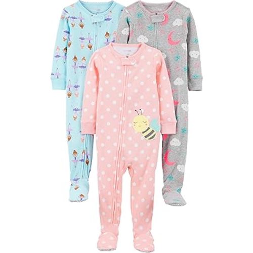 Simple Joys by Carter's Girls' 3-Pack Snug Fit Footed Cotton Pajamas