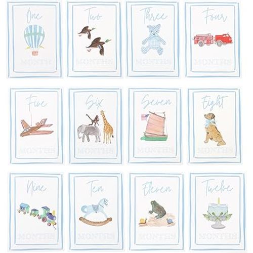 Boy Watercolor Milestone Cards - My First Monthly Milestone Cards,Blue Boy 12 Monthly Newborn Photos(Cards-1)
