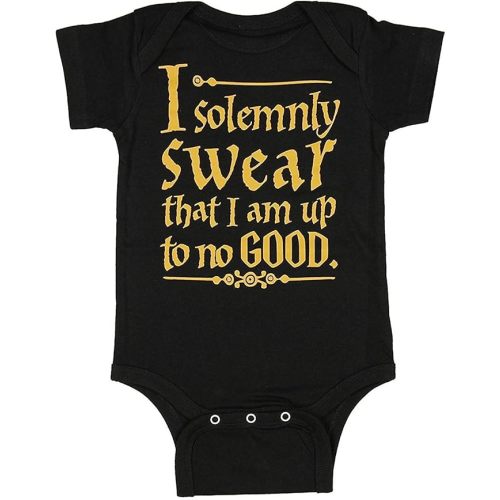 Curiositees Baby I Solemnly Swear That I Am Up To No Good One Piece Bodysuit - Black