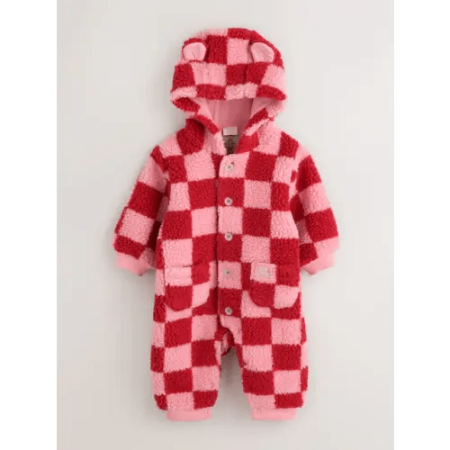 Buy Pink and Red Checkerboard Borg Hooded Baby All-In-One (0mths-2yrs) from Next USA