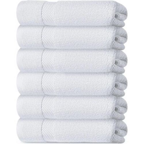 White Classic Luxury 100% Cotton Hand Towels Set of 6 - 16x30" White