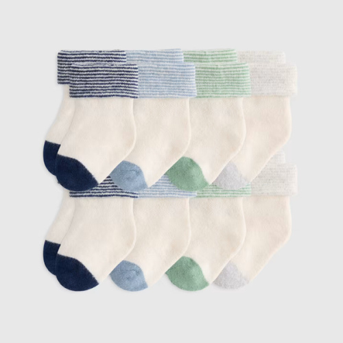 Organic Cotton Fold Over Socks 8-Pack - Baby in Blue Multi
