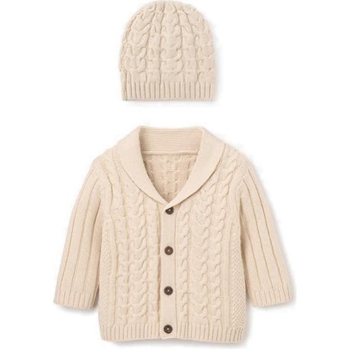 Horseshoe Cable Knit Cotton Cardigan & Hat Set, 6-9M