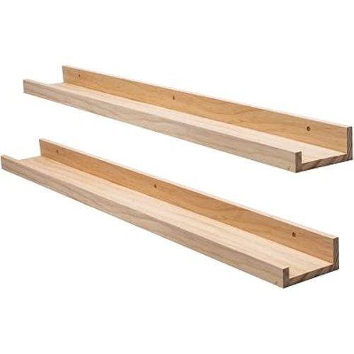 AZSKY 2pc 36in Natural Wood Floating Shelves, Country Rustic Style Wall Shelves for Kids Books, Photo Picture Ledge, Nursery Decor