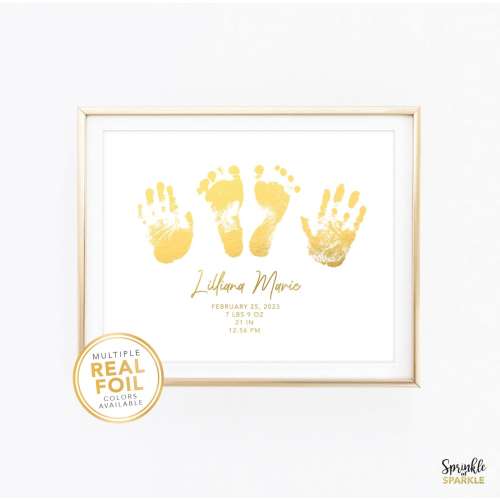 Baby Handprint Footprint Keepsake in Real Foil - Gold Foil Hand and footprints, Wall Art Print, Boy Girl Nursery Art, Baby Shower Gift 21