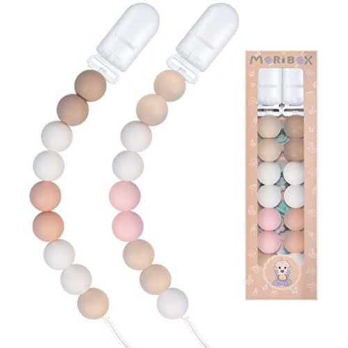 Pacifier Clips for Baby Boys Girls 2 Pack (Orange Pink)