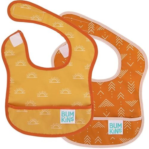 Bumkins Bibs, for Baby Girl or Boy, Infant 3-9 Months, Essential Must Have for Eating, Feeding, Baby Led Weaning Supplies, Mess Saving Waterproof Soft Fabric, Starter Bib 2-pk Desert Boho