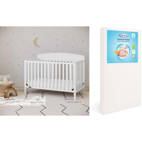 Graco Benton 5-in-1 Convertible Crib and Premium Crib & Toddler Mattress Bundle, White