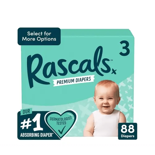 Rascals Premium Diapers Size 3, 88 Count