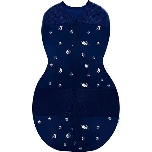 Happiest Baby Sleepea 5-Second Swaddle - 100% Organic Cotton Baby Swaddle Blanket - Doctor Designed Promotes Healthy Hip Development (Midnight Planets, Small)