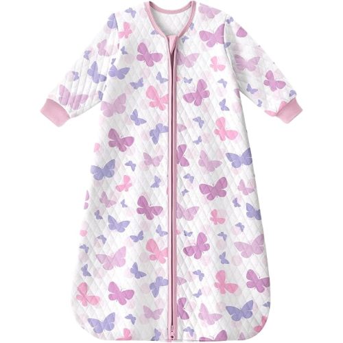 Yoofoss Baby Sleep Sack 0-6 Months 1.0 Tog Long Sleeve Sleep Sack Organic Cotton Wearable Blanket for Newborns 2-Way Zipper Quilted Sleeping Sacks(Small)