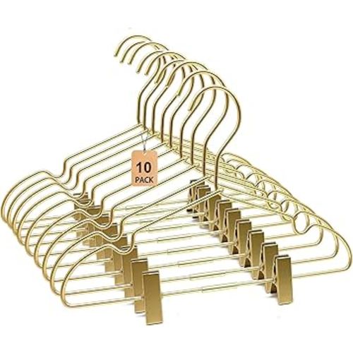 12.6" Children Gold Clothes Hangers with Clips,10 Pack,Newborn Kids Non Slip Durable Space Saving Clothes,Standard Suit Hangers Heavy Duty Saving Space
