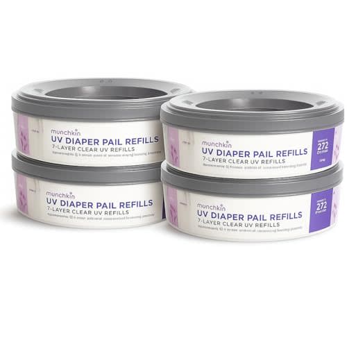 Munchkin® UV Diaper Pail Refill Rings, 7-Layer Clear Rings, Holds up to 544 Newborn Diapers, 4 Pack