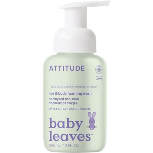 ATTITUDE 2-in-1 Hair and Body Foaming Baby Wash, EWG Verified Shampoo Soap, Dermatologically Tested, Made with Naturally Derived Ingredients, Vegan, Sweet Apple, 10 Fl Oz