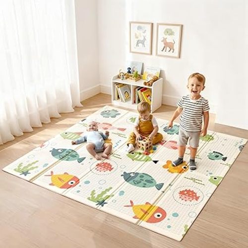 Baby Play Mat 79 x 71 Inch, Extra Large Foldable Play Mats for Babies and Toddlers, Foam Play Mat for Floor Travel Bag