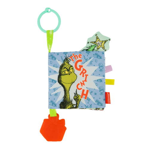 Infantino Lil’ Explorer Soft Book, The Grinch Holiday Sensory Toy for Babies with Crinkle, Squeaker & Clacker Rings