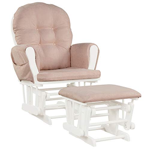 DORTALA Baby Glider Rocker with Ottoman, Multi-Position Glider with Cleanable Upholstered, Smooth Rocking Motion, Nursery Glider & Ottoman Sets for Nursing Baby, Reading, Pink