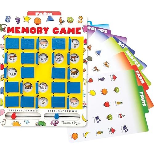 Melissa & Doug Flip-to-Win Portable Wooden Travel Game Board with 25 Flaps & 7 Double-Sided Memory Game Cards—Animals, Colors, Fruits, Shapes & Much More—Preschool Toys for Kids Ages 5+