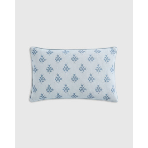 Piped Block Print Cotton Pillow Cover in Light Blue