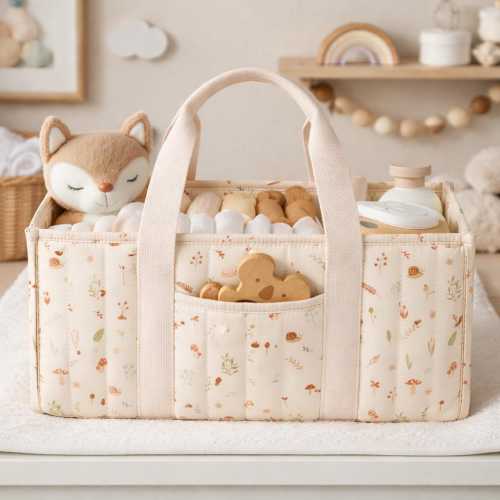 Woodland Diaper Caddy Organizer, Baby Nursery Storage Basket, Changing Table Organizer, New Mom Gift, Portable Baby Essentials Tote