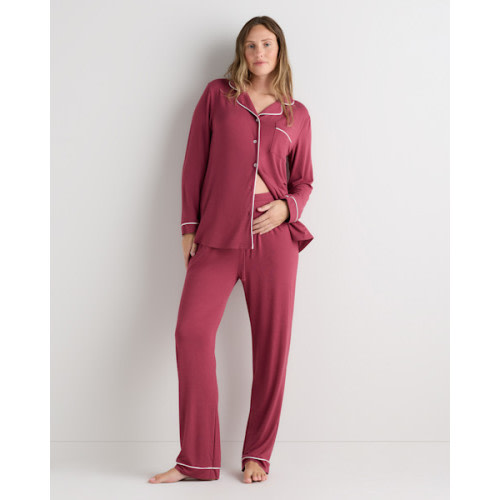 Bamboo Jersey Maternity Long Sleeve Pajama Set - Maternity in Faded Maroon