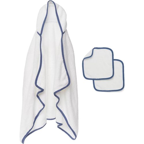 Lalo The Hooded Towel & Washcloth Set, 100% Organic Cotton, Soft on Sensitive Skin, Durable & Absorbent, Machine Washable, Includes One Baby Towel and Two Washcloths - Blueberry