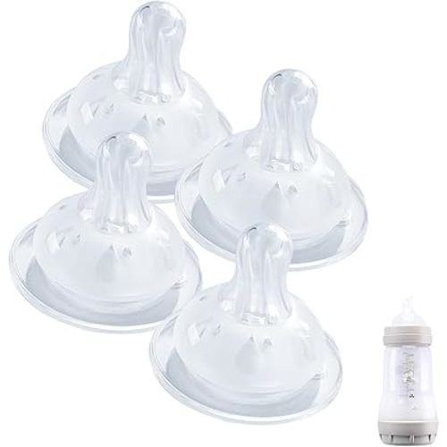 4 Pack Bottle Nipples Compatible with Mam Bottle, Soft Silicone Nipples for Bottle, Fit for MAM Bottles, Slow Flow, 0+ Months