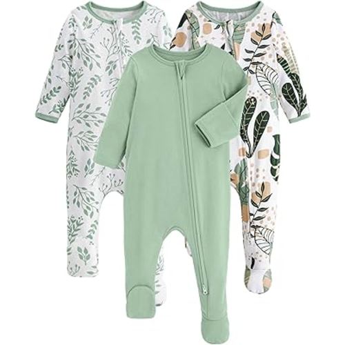 Yoofoss Baby Pajamas 100% Organic Cotton Baby Sleepers for Newborn 0-3 3-6 6-9 Months Boys Girl Clothes 3pcs Footed PJs
