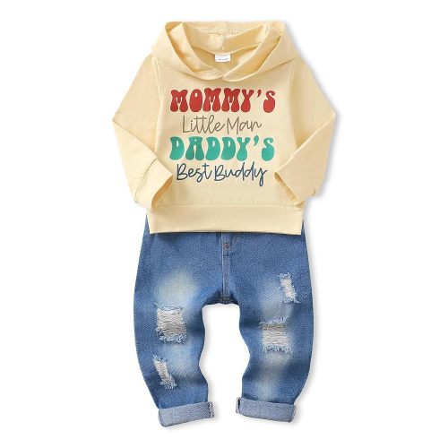 NZRVAWS Baby Boy Clothes Toddler Boy Outfit 2 3 4T 6 12 18 24 Month Fall Winter Hoodie Ripped Jeans Clothing