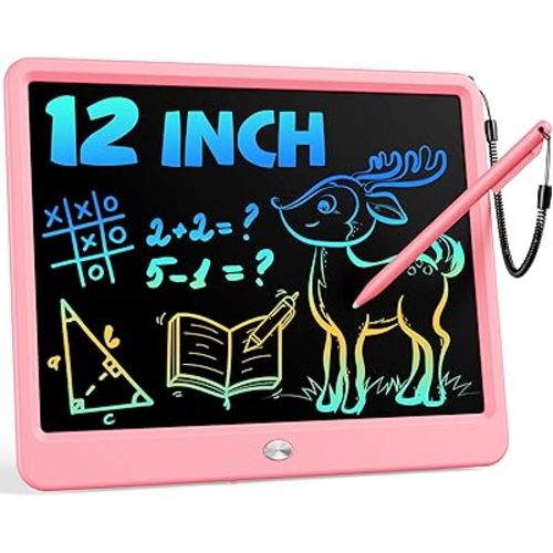 Bravokids 12 Inch LCD Writing Tablet for 3 Year Olds - Electronic Drawing Pad and Doodle Board as Educational Birthday Gifts for Girls and Boys (Pink)