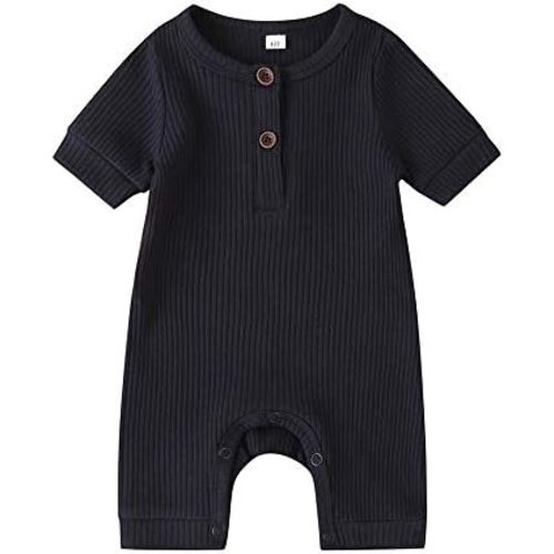 Unisex Newborn Baby Boy Girl Short Sleeve Button Romper Jumpsuit One-Piece Outfits Solid Color Clothes