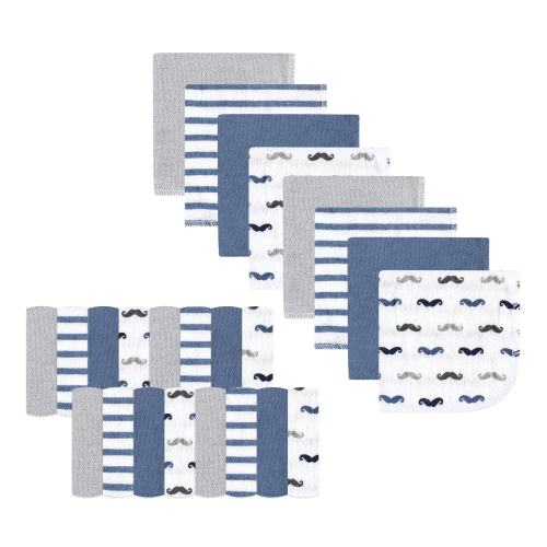 Luvable Friends Baby Boy Super Soft Bundle Washcloths, Mustaches, One Size - Mustaches - One Size