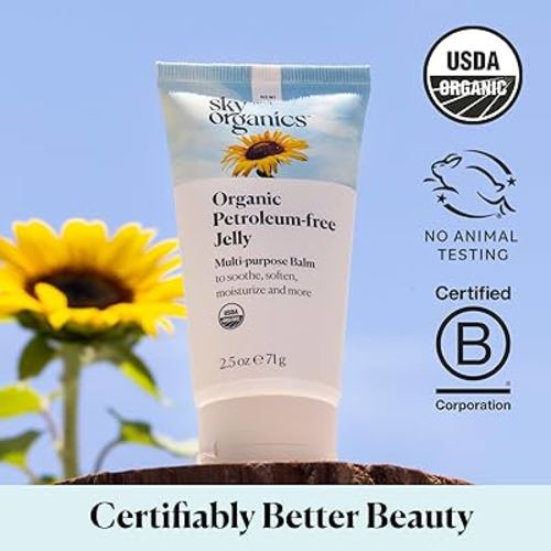 Sky Organics Organic Petroleum-free Jelly, Multi-Purpose Skin Care Balm with Organic Shea Butter, Coconut Oil, Olive Oil & Vitamin E, Moisturizing Lip Balm & Moisturizer for Dry Skin, 2.5 Oz w Ebook