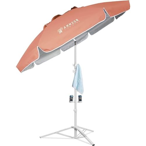 Park Umbrella, Premium Portable Umbrella with Stand, 6.5ft Lightweight Free Standing Canopy for Sporting Games, Adjustable Instant Sun Protection and Easy to Carry, Peach Pink
