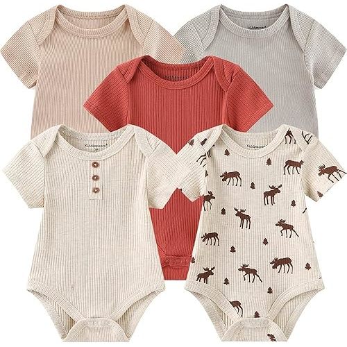 Kiddiezoom Newborn Baby Unisex Cotton One-Piece Bodysuits Baby Gift 5-Pack Baby Clothes