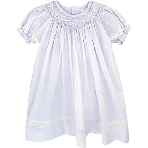 Petit Ami Baby Girls’ Smocked Daygown with Voile Insert, Preemie, Lavender