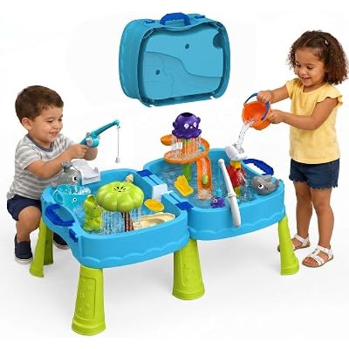 2026 New Foldable Double-Sided Water Table for Toddlers 1-3, Kids Water and Sand Park Activity Sensory Playset, Portable Summer Outdoor Water Table Toys, 23 Piece Water Toy Accessories (Medium)
