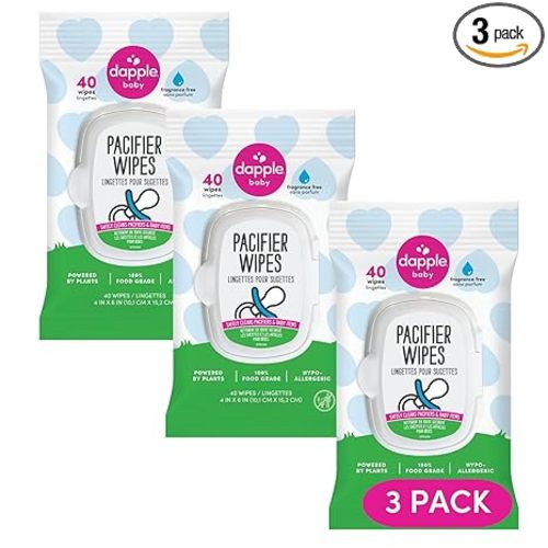 Dapple Baby Pacifier Wipes for Infants and Toddlers - (3 Pack) 40 Count - Fragrance-Free, Hypoallergenic & Food-Grade - Diaper Bag Essentials