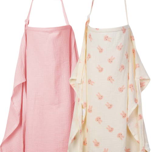 ANYEDDE 2-Pack Nursing Covers for Breastfeeding - Lightweight,Breathable Baby Breastfeeding Covers with Arch Neckline & Adjustable Straps,Pink & Bunny Design,Privacy Nursing Cover for Women
