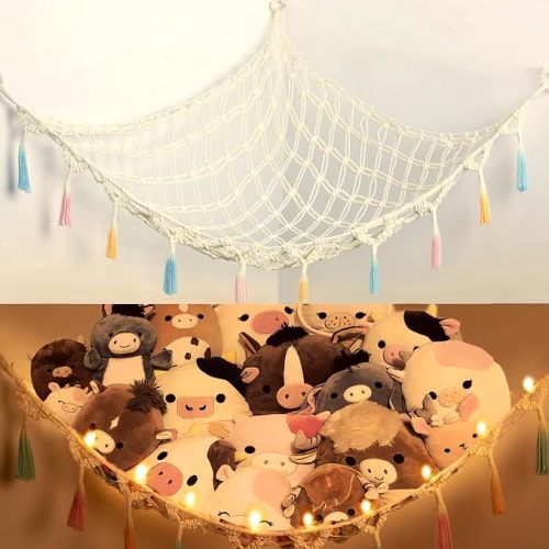 Stuffed Animal Storage Hammock Toy Net with Light (55 * 72 in)