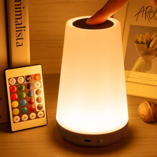 Auxmir Night Light, Dimmable Touch Lamp for Bedroom, 13 RGB Colors & 5 Brightness, Portable Rechargeable Bedside Table Lamp for Baby Nursery, Night Lights for Bedroom Living Room Bathroom Hallways